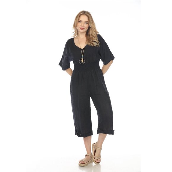 Navy Half Sleeves Elastic Waist Jumpsuit - Picture 1 of 5